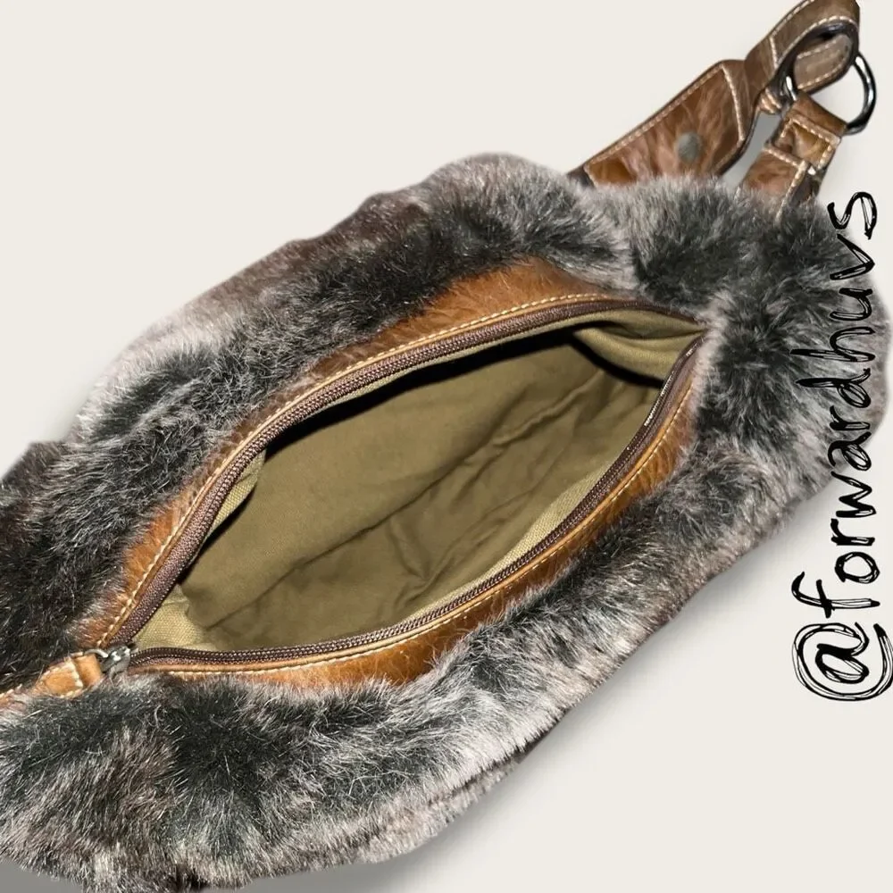 Y2K Faux Fur & Vegan Leather Hobo Bag – Canvas Lined – Statement Piece